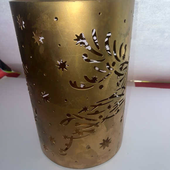 YANKEE CANDLE JAR HOLDER REINDEER FLIGHT  Gold Tall Round 10.75” Tall - Picture 7 of 8